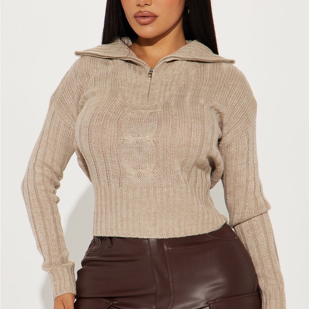 Fashion Nova Isabelle Sweater Oatmeal Cowl Neck Sweater
